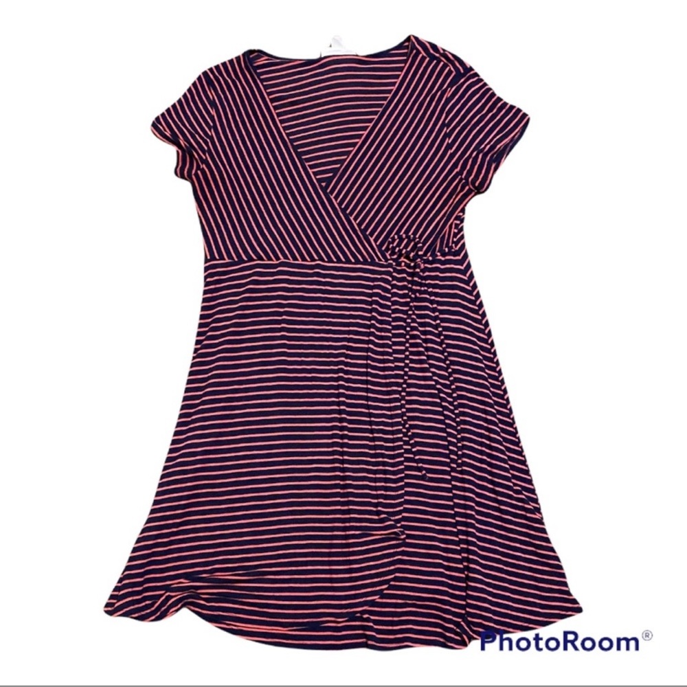 Motherhood Maternity striped faux wrap short sleeved dress